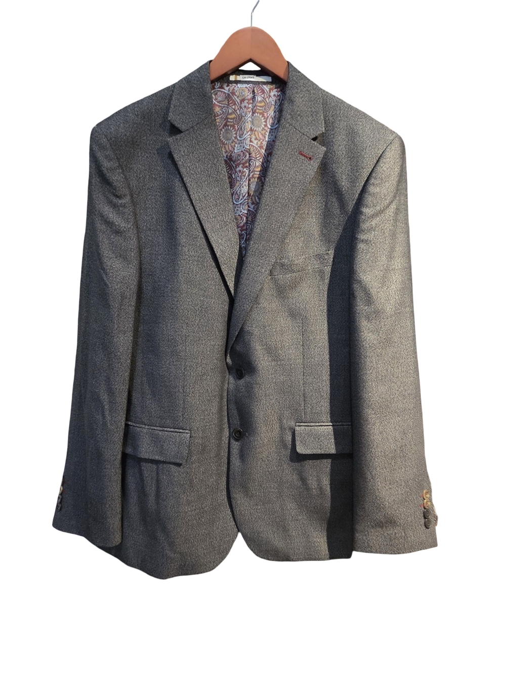 Men's Gray Two-Button Sport Coat with Paisley Lining